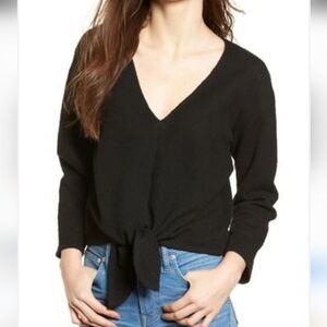 Madewell Texture & Thread Crepe Wrap Top In True Black Medium